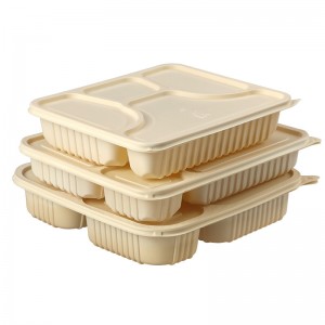 Conteneur alimentaire en amidon de maïs biodégradable, conception à quatre compartiments, chauffage au micro-ondes, boîte à lunch d\'emballage alimentaire à emporter